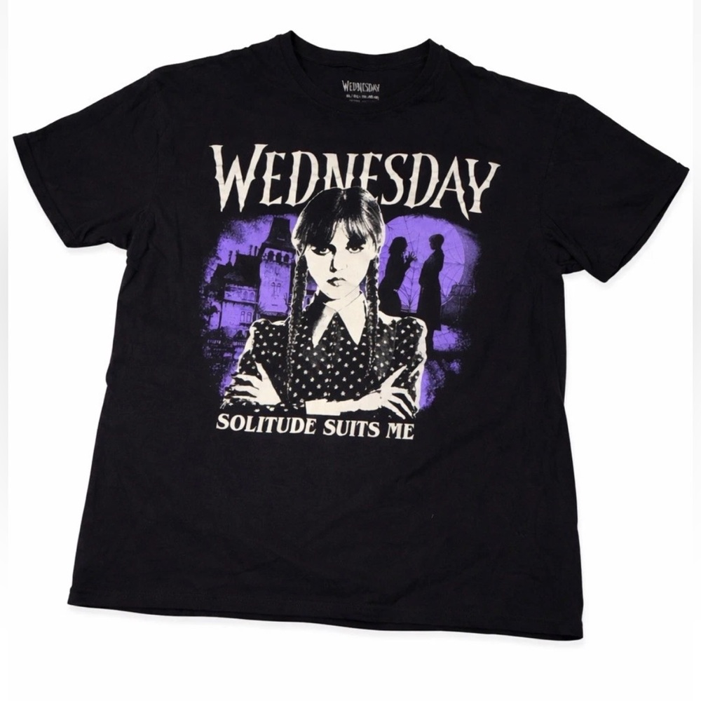Wednesday Graphic T-Shirt Black “Solitude Suits Me” Unisex XL